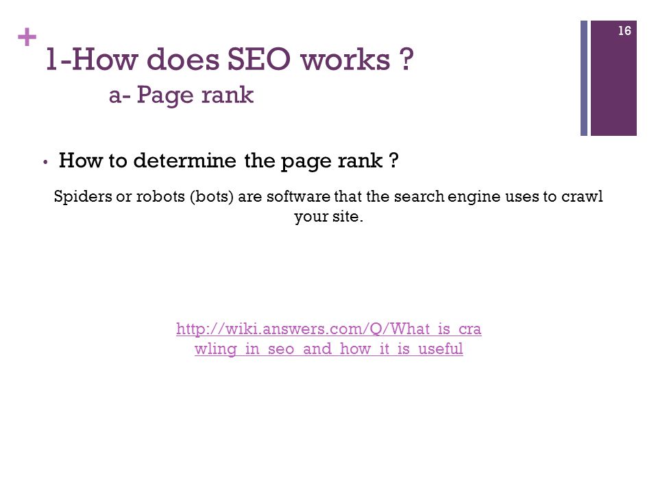 + 1-How does SEO works . a- Page rank How to determine the page rank .