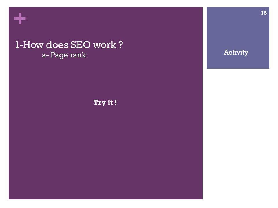 + 1-How does SEO work a- Page rank Try it ! 18 Activity