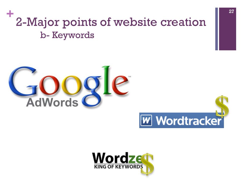 + 2-Major points of website creation b- Keywords 27