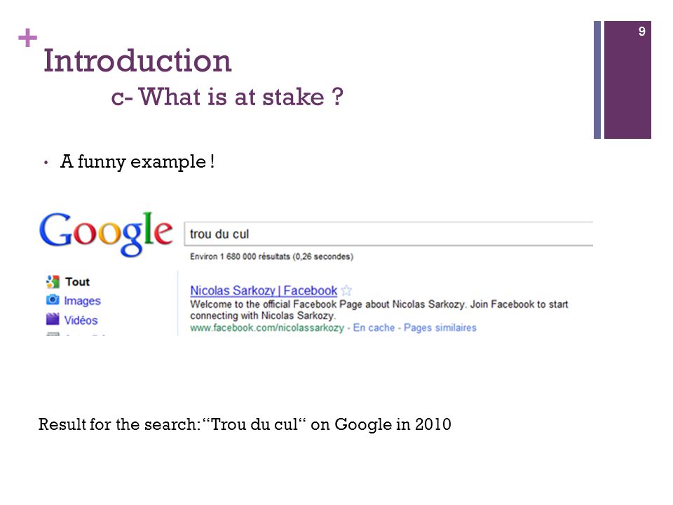 + Introduction c- What is at stake . A funny example .