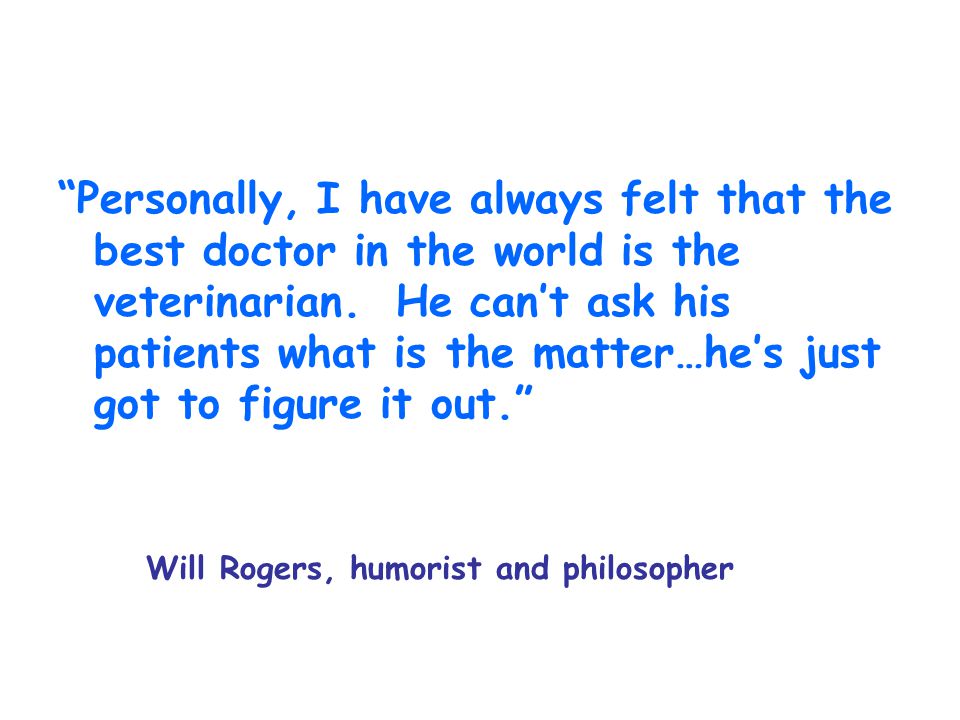Personally, I have always felt that the best doctor in the world is the veterinarian.