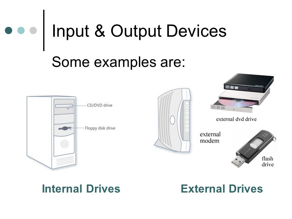 Input & Output Devices Some examples are: Internal DrivesExternal Drives
