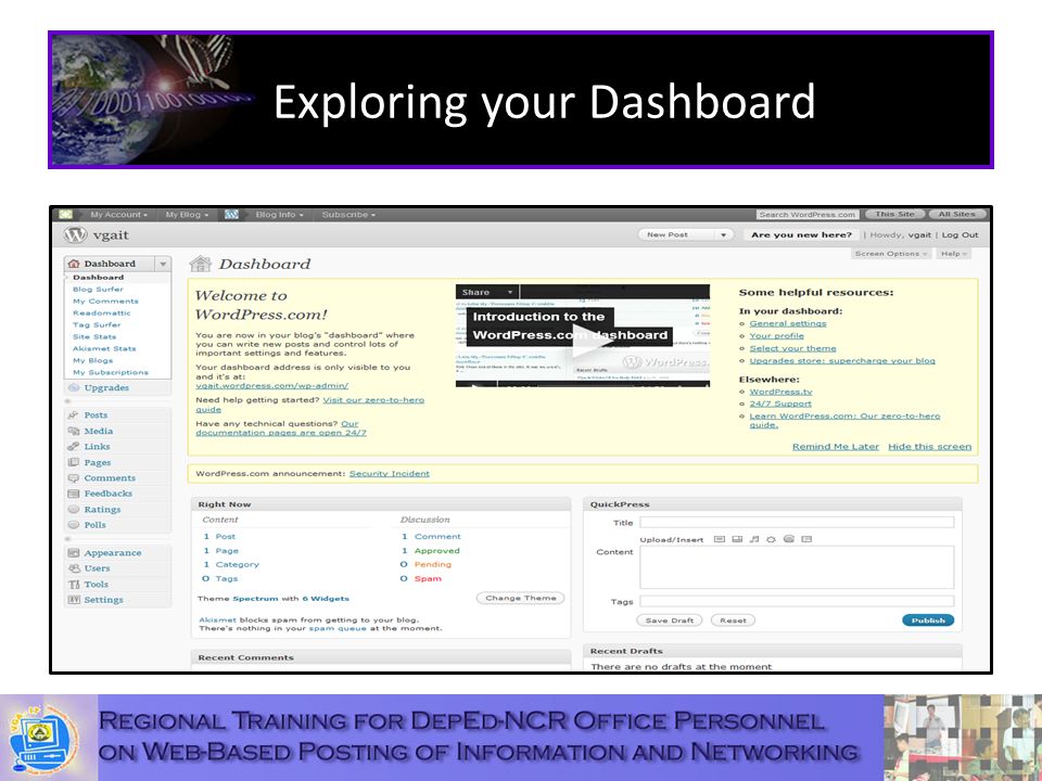 Exploring your Dashboard