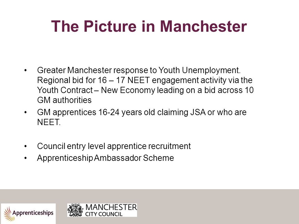 The Picture in Manchester Greater Manchester response to Youth Unemployment.
