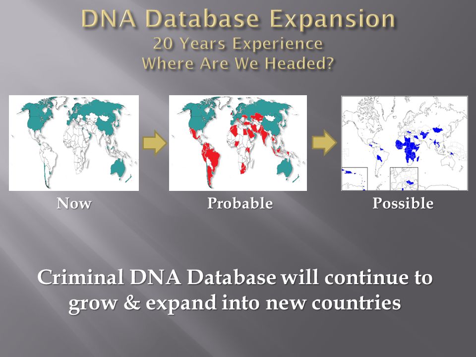 Criminal DNA Database will continue to grow & expand into new countries NowProbablePossible