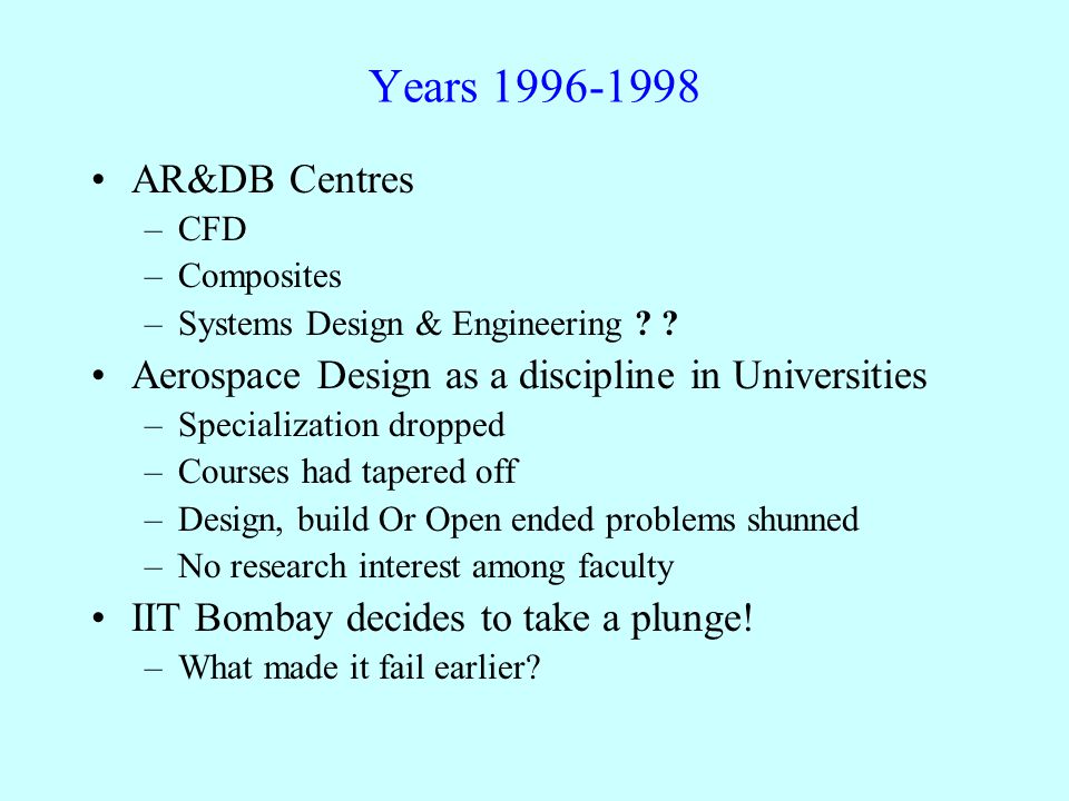 Years AR&DB Centres –CFD –Composites –Systems Design & Engineering .