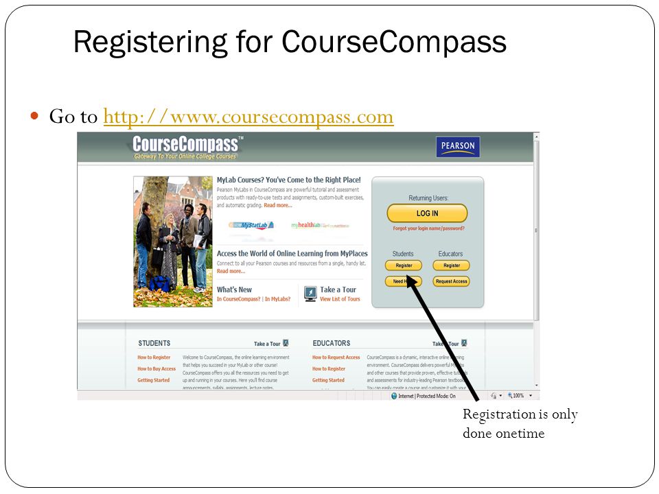 Registering for CourseCompass Go to   Registration is only done onetime