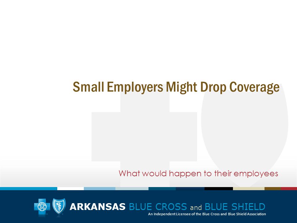 ARKANSAS BLUE CROSS and BLUE SHIELD An Independent Licensee of the Blue Cross and Blue Shield Association What would happen to their employees Small Employers Might Drop Coverage