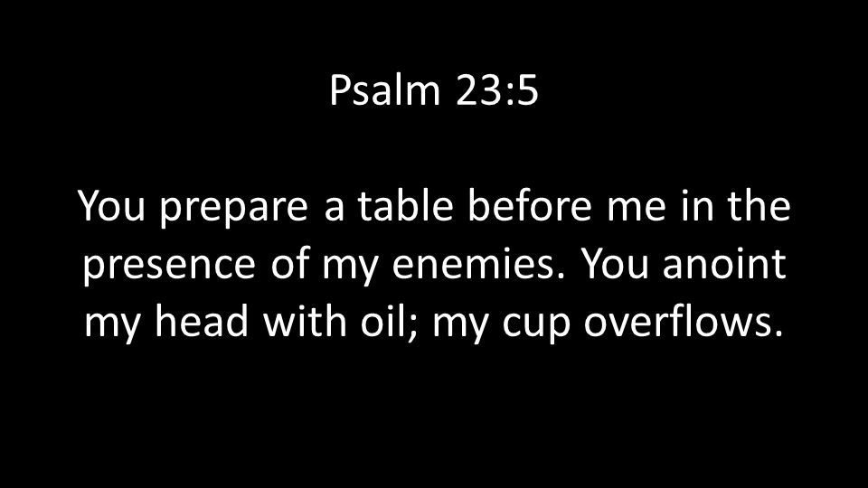Psalm 23:5 You prepare a table before me in the presence of my enemies.