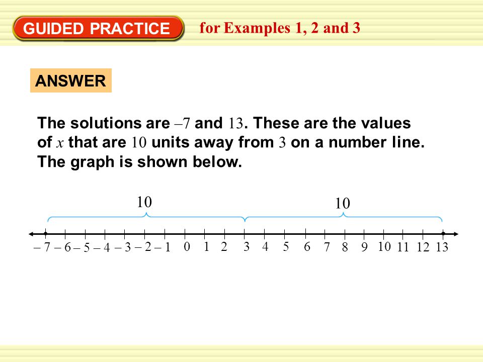 GUIDED PRACTICE The solutions are –7 and 13.