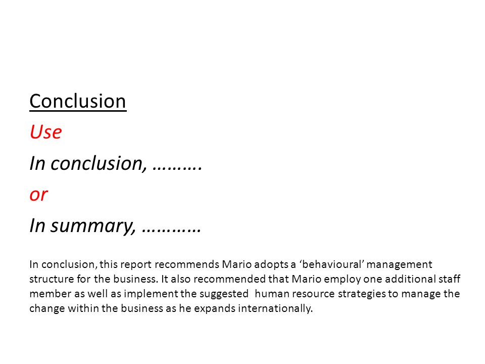 how to write a business report conclusion