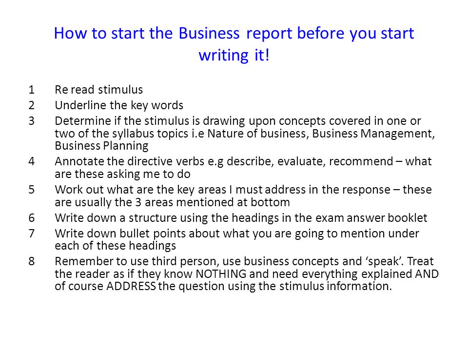 how to start a business report