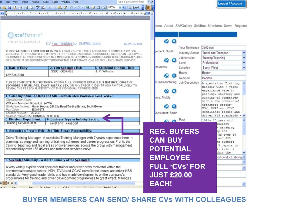BUYER MEMBERS CAN SEND/ SHARE CVs WITH COLLEAGUES REG.