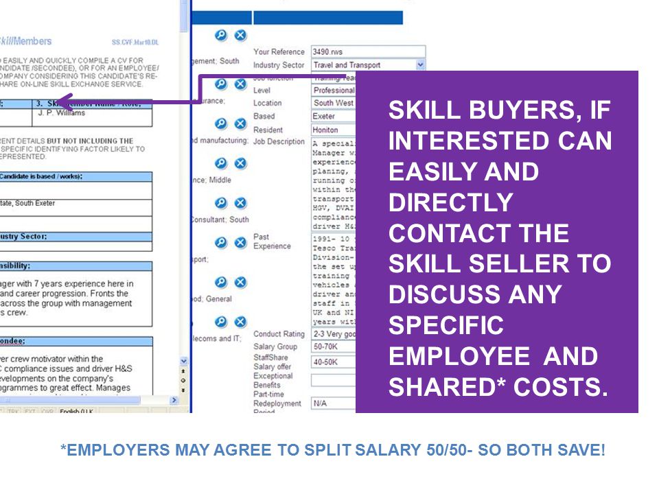 SKILL BUYERS, IF INTERESTED CAN EASILY AND DIRECTLY CONTACT THE SKILL SELLER TO DISCUSS ANY SPECIFIC EMPLOYEE AND SHARED* COSTS.