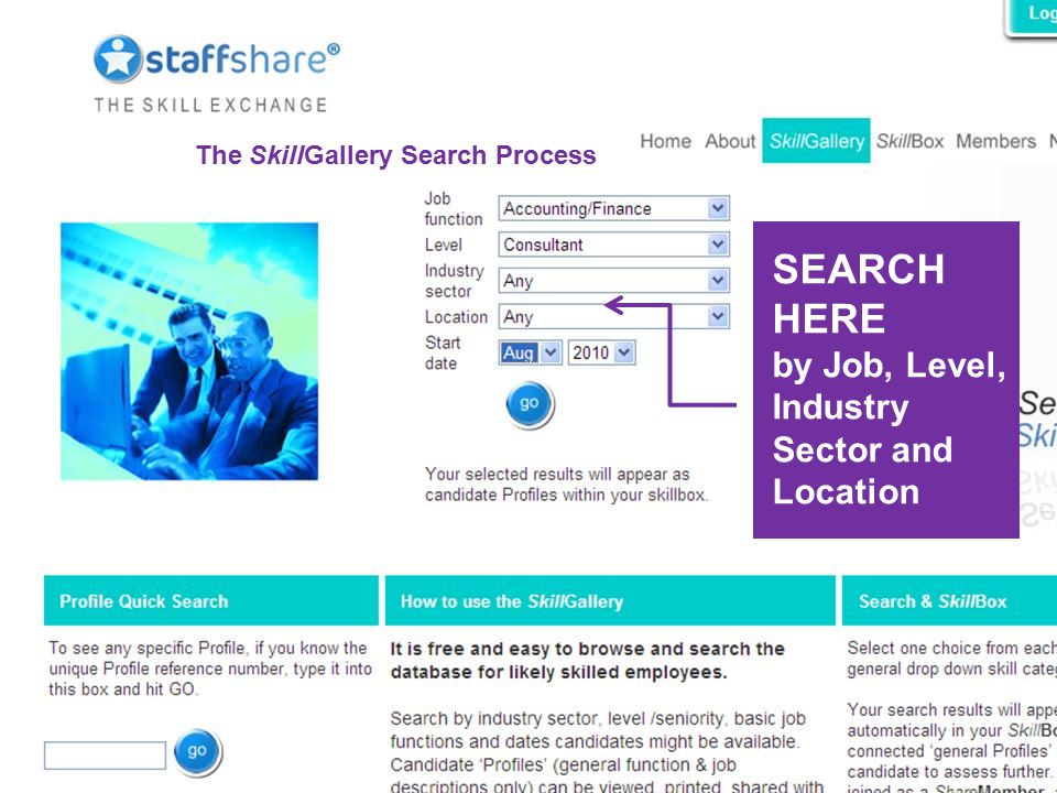 SEARCH HERE by Job, Level, Industry Sector and Location The SkillGallery Search Process