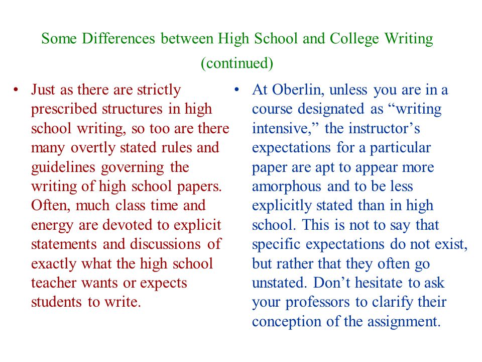 how is college writing different from high school