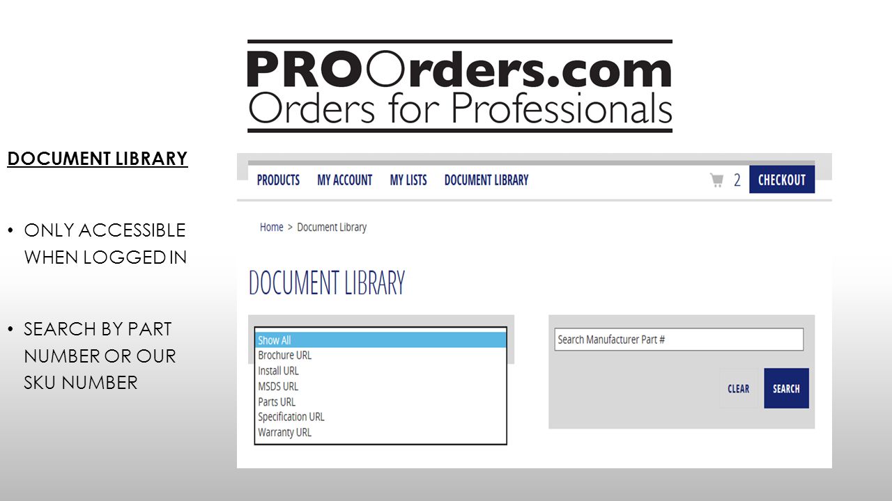 DOCUMENT LIBRARY ONLY ACCESSIBLE WHEN LOGGED IN SEARCH BY PART NUMBER OR OUR SKU NUMBER