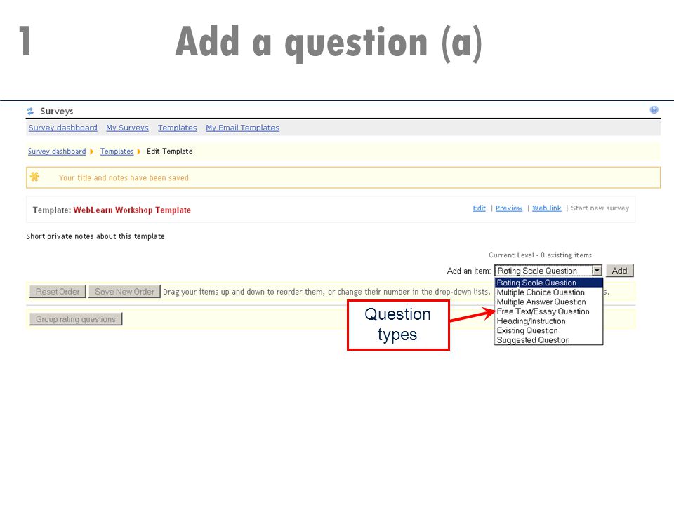 Add a question (a) Question types 1