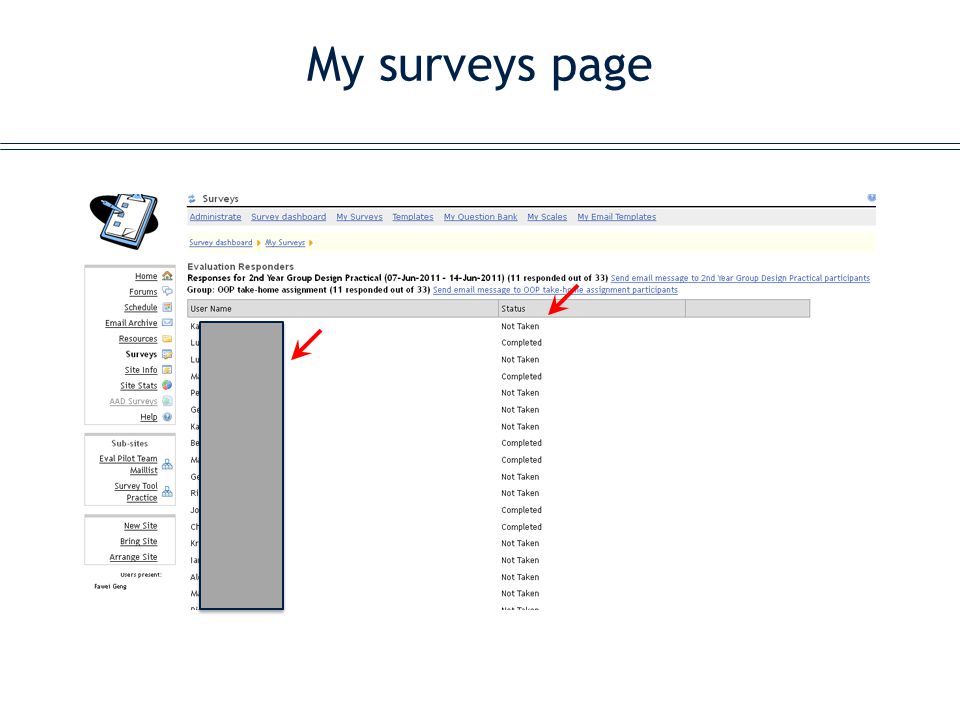 My surveys page