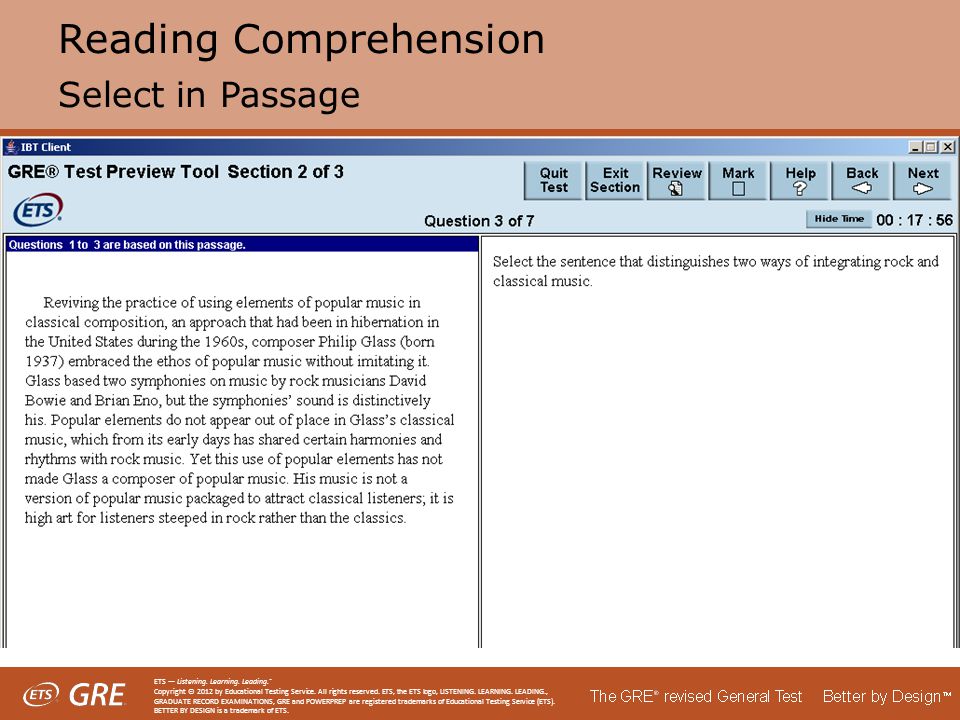 Reading Comprehension Select in Passage ETS — Listening.