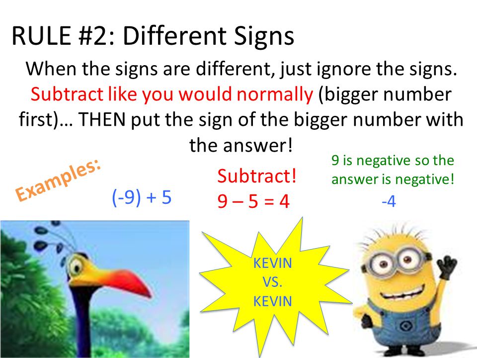 RULE #2: Different Signs When the signs are different, just ignore the signs.