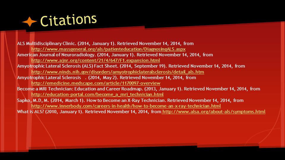 Citations ALS Multidisciplinary Clinic. (2014, January 1).