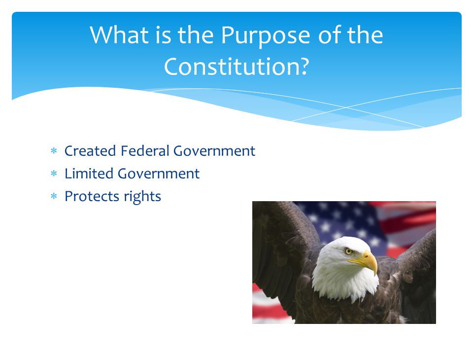  Created Federal Government  Limited Government  Protects rights What is the Purpose of the Constitution