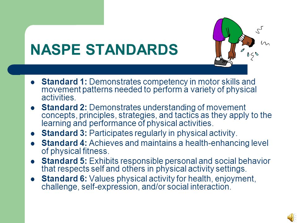 NYS STANDARDS Standard 1: Personal Health and Fitness Students will have the necessary knowledge and skills to establish and maintain physical fitness, participate in physical activity, and maintain personal health.
