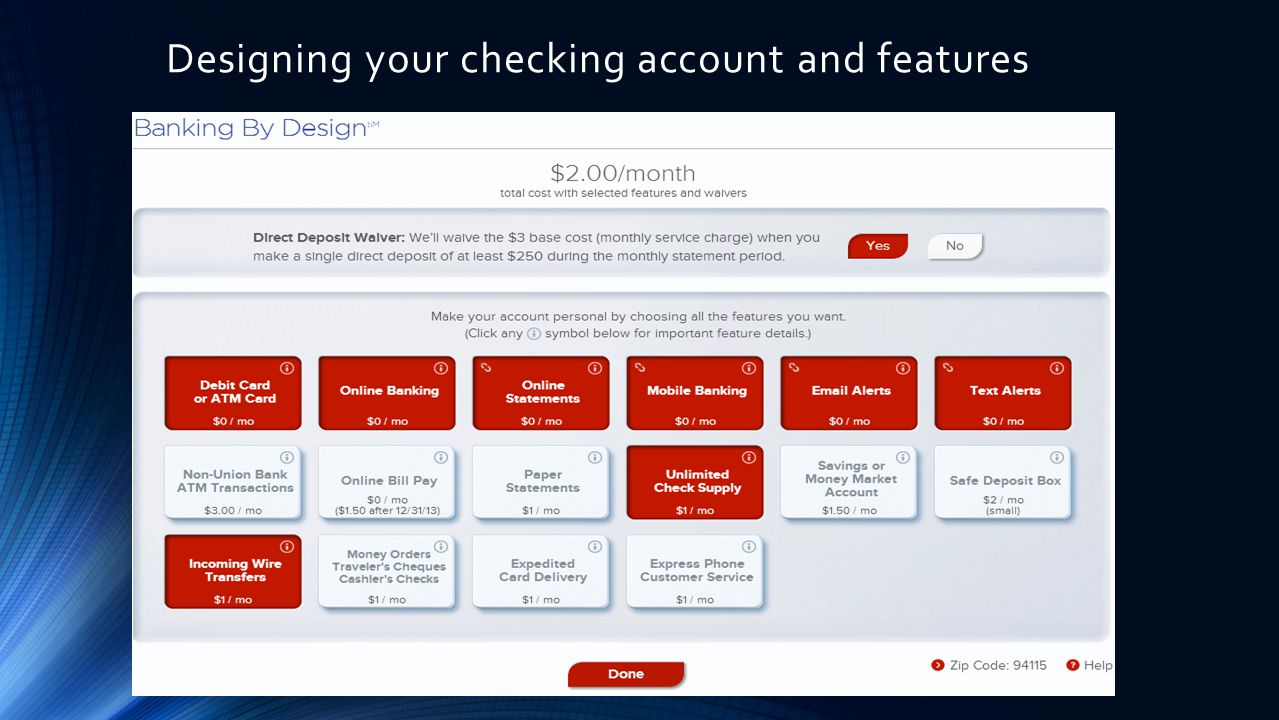 Designing your checking account and features