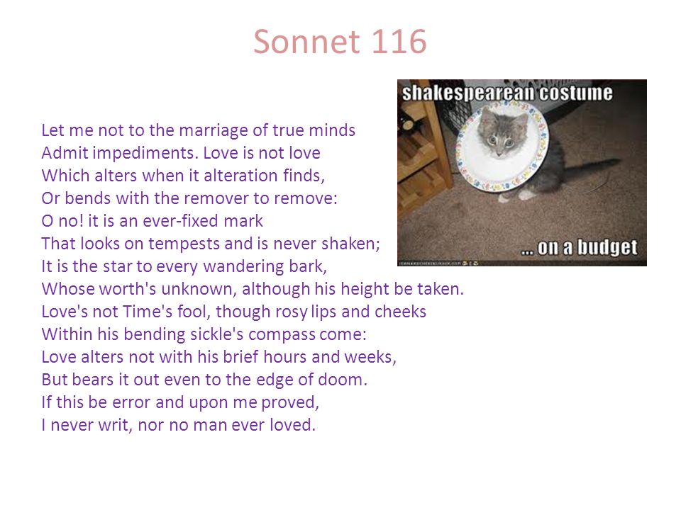 Sonnet 116 Let me not to the marriage of true minds Admit impediments.