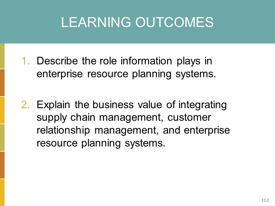 LEARNING OUTCOMES 1.Describe the role information plays in enterprise resource planning systems.