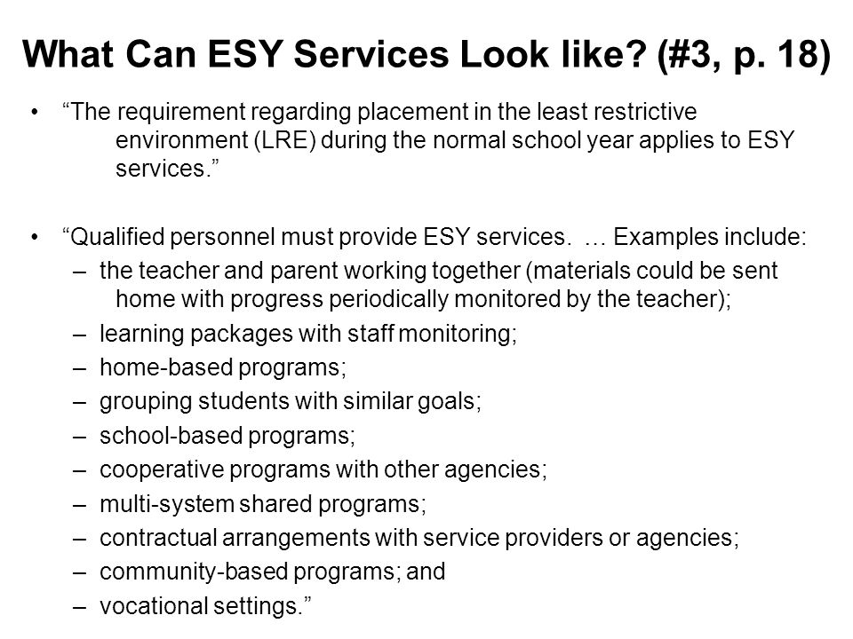 What Can ESY Services Look like. (#3, p.