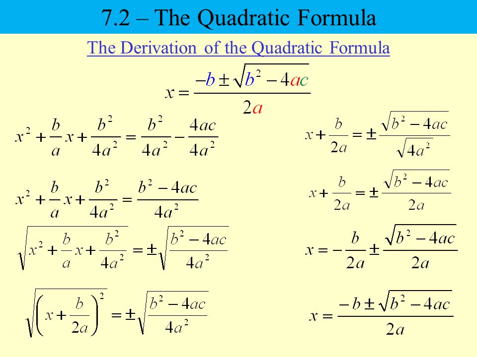 The Derivation of the Quadratic Formula 7.2 – The Quadratic Formula