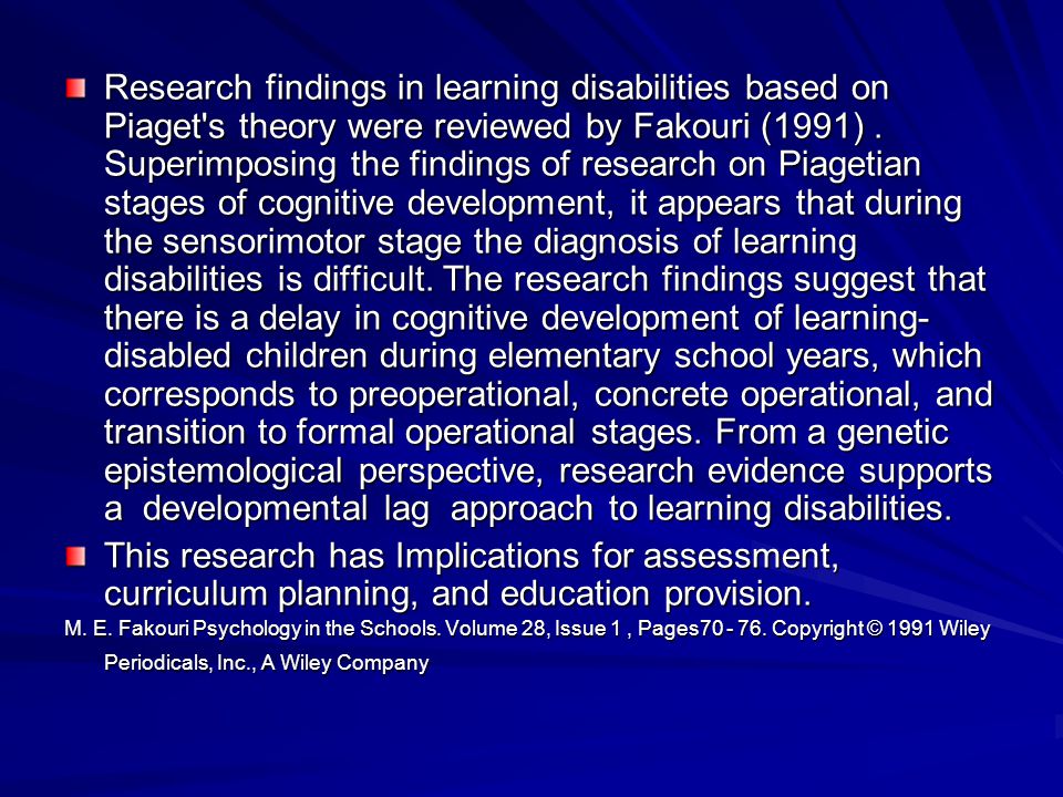 piaget's theory and learning disabilities