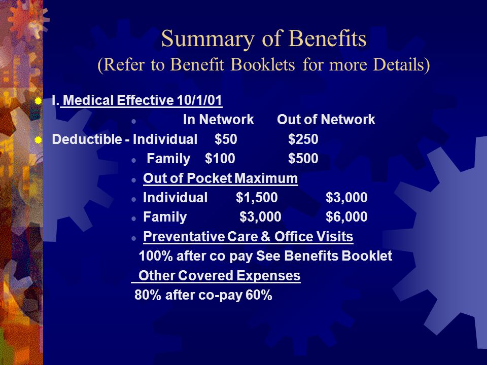 Summary of Benefits (Refer to Benefit Booklets for more Details)  I.