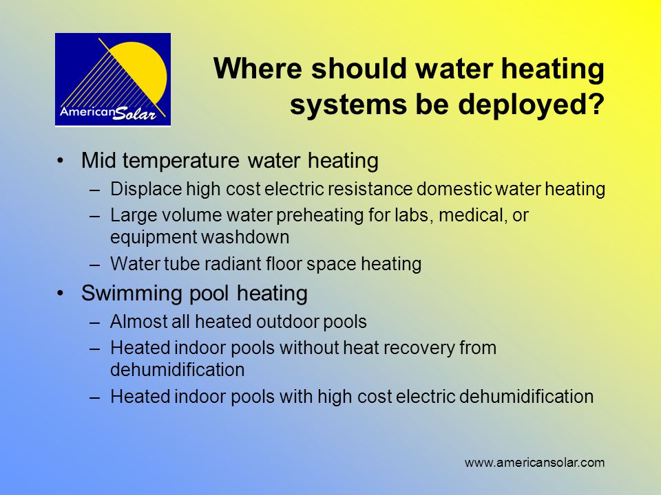 Where should water heating systems be deployed.