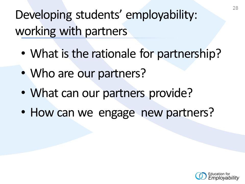 28 Developing students’ employability: working with partners What is the rationale for partnership.