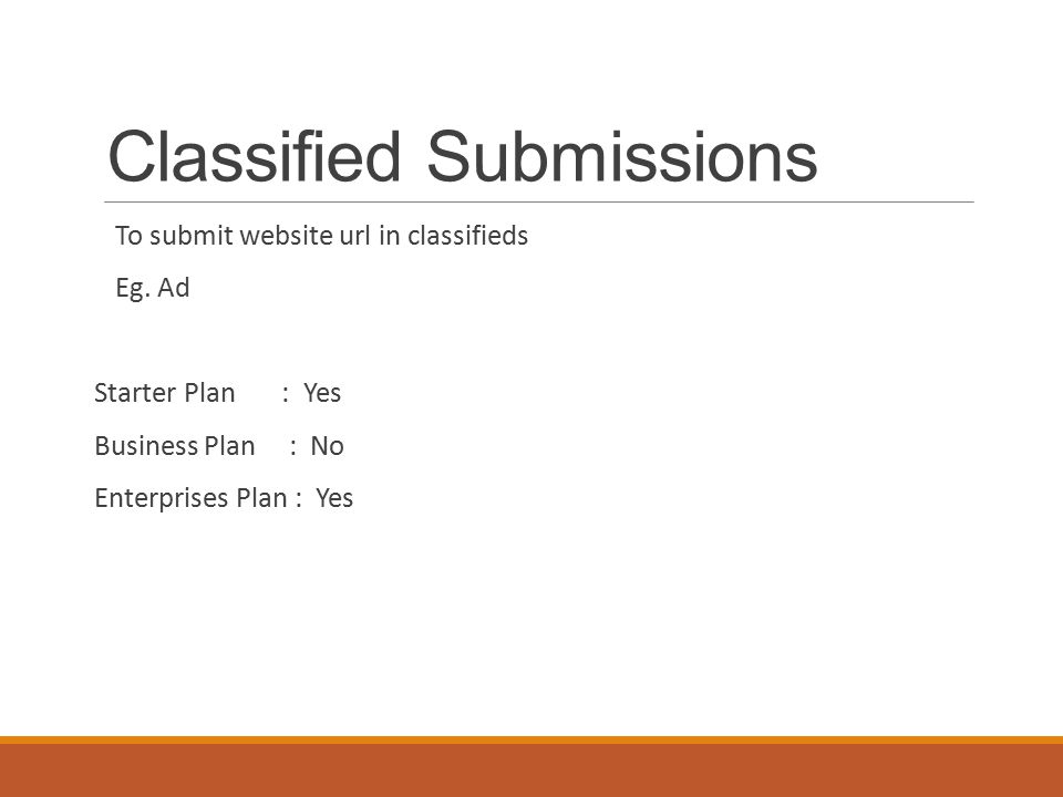Classified Submissions To submit website url in classifieds Eg.