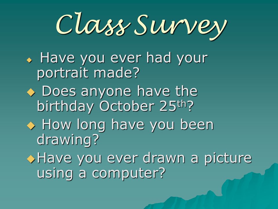 Class Survey  Have you ever had your portrait made.