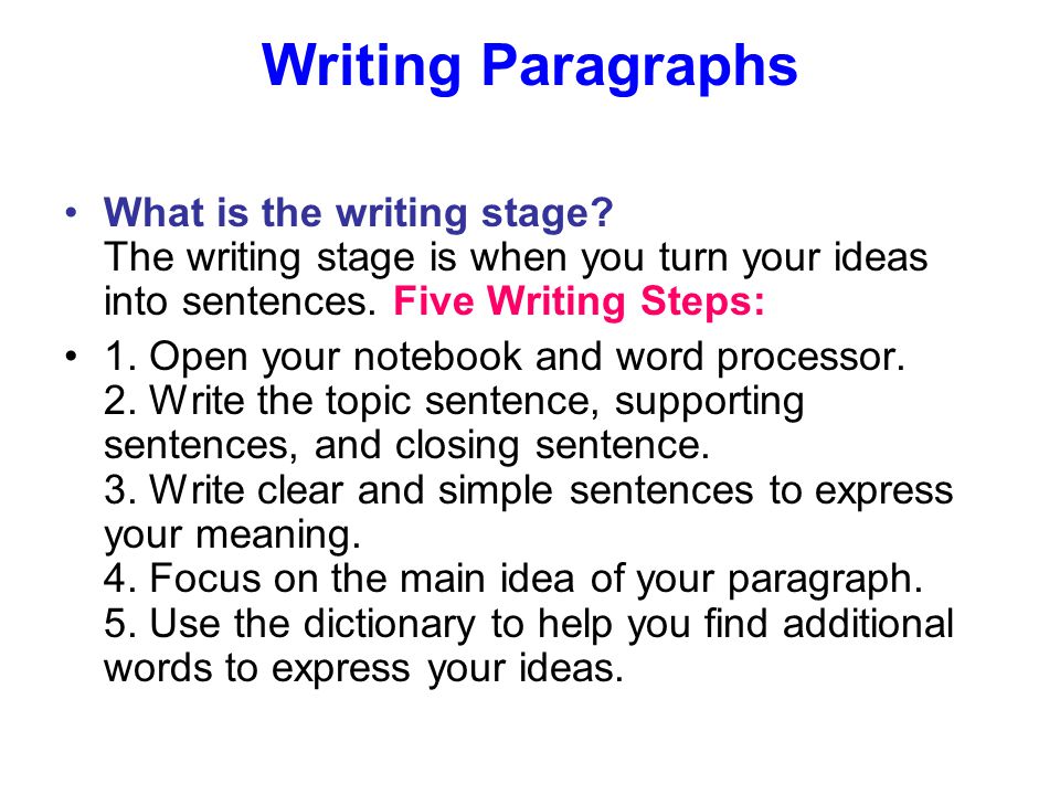 Writing Paragraphs What is the writing stage.