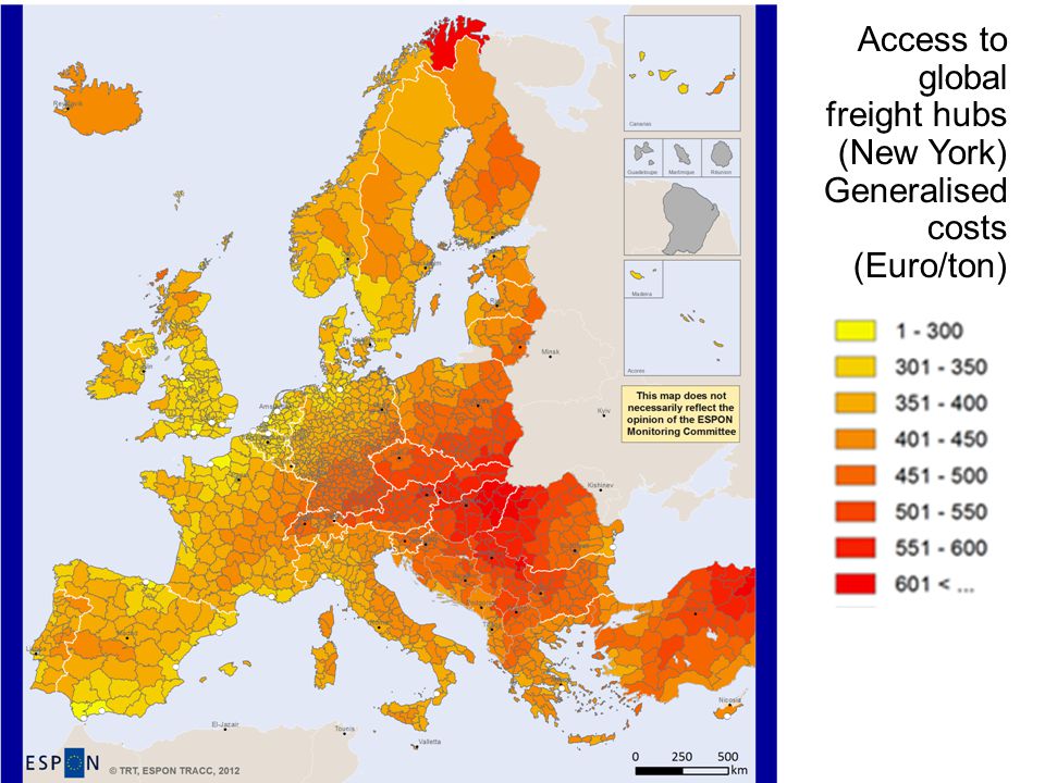 Access to global freight hubs (New York) Generalised costs (Euro/ton)
