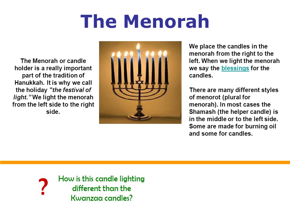 The Menorah The Menorah or candle holder is a really important part of the tradition of Hanukkah.