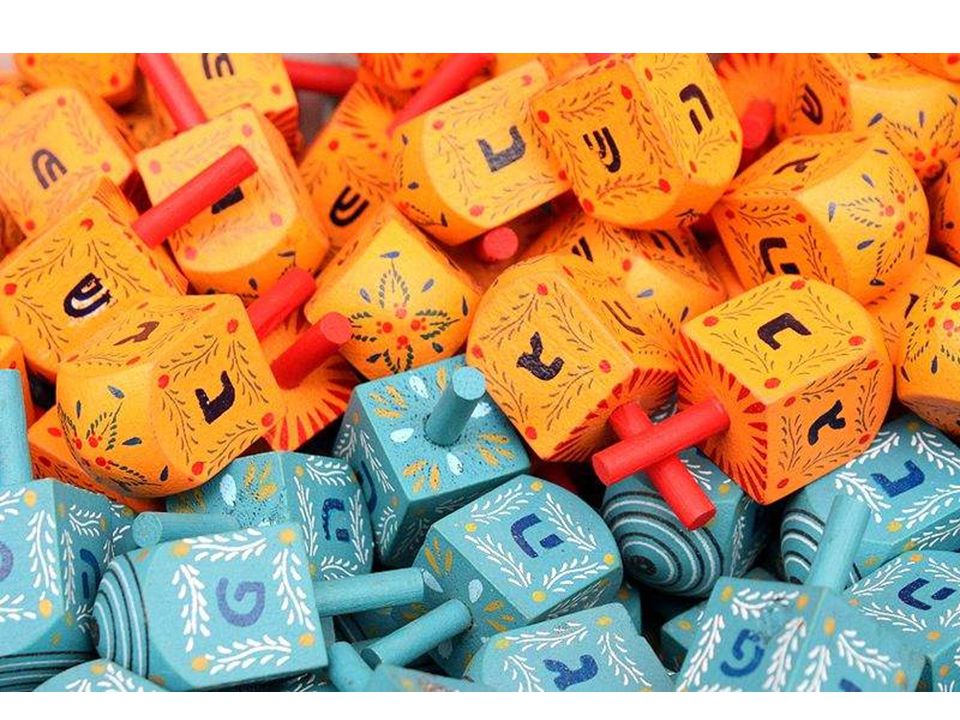 Dreidel , another custom The Hebrew word for dreidel is sevivon, which, as in Yiddish, means to turn around. Dreidels have four Hebrew letters on them, Shin, Hey, Gimel, Nun and they stand for the saying, Nes gadol haya sham, meaning A great miracle occurred there. In Israel, instead of the letter shin, there is a Peh, which means the saying is Nes gadol haya po - A great miracle occurred here.