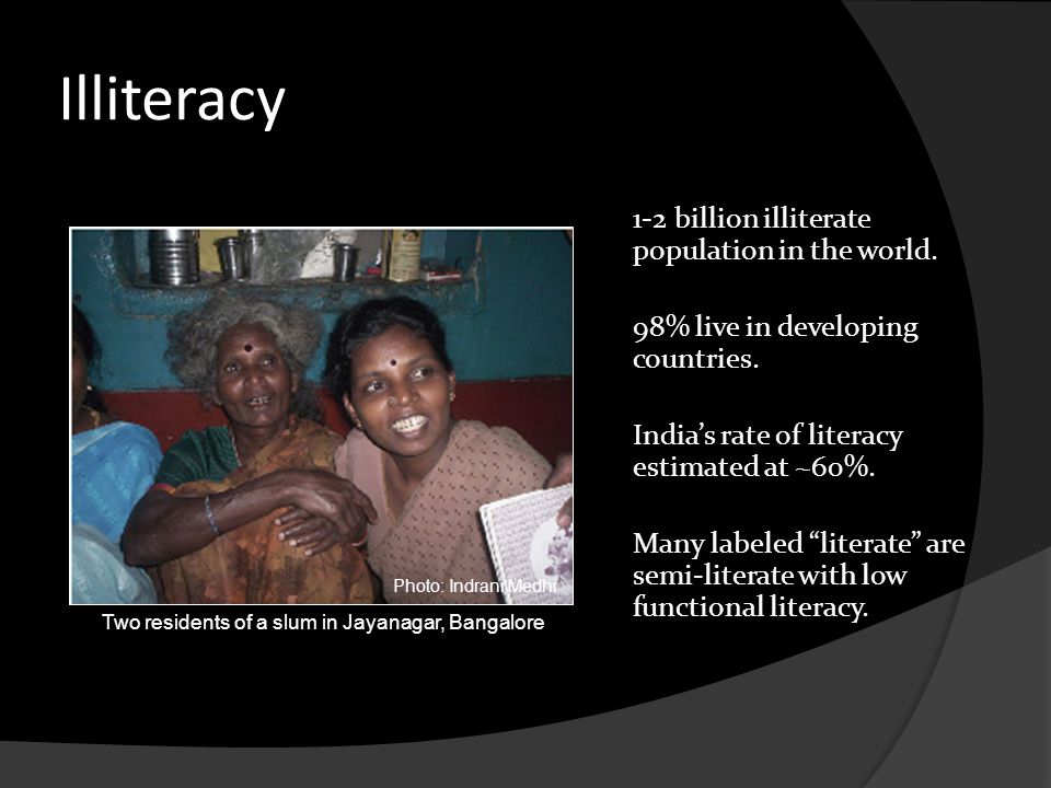 Illiteracy 1-2 billion illiterate population in the world.