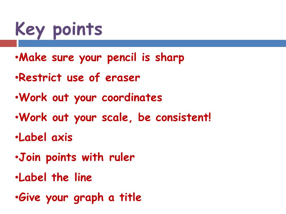 Key points Make sure your pencil is sharp Restrict use of eraser Work out your coordinates Work out your scale, be consistent.