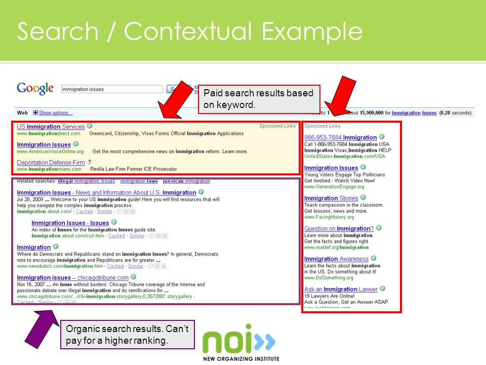 Search / Contextual Example Organic search results.