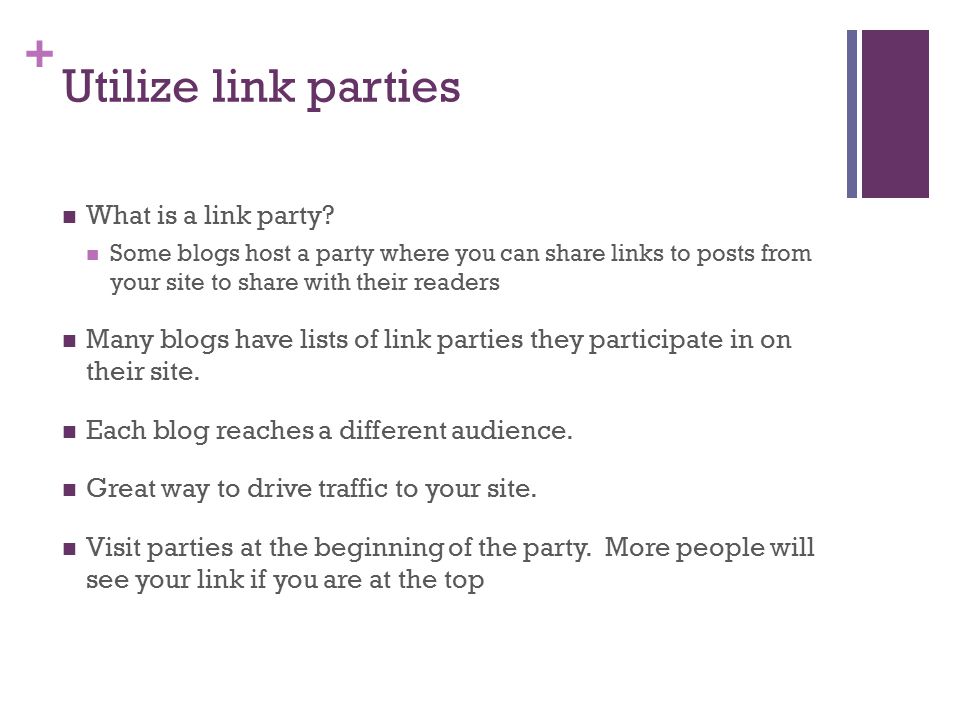 + Utilize link parties What is a link party.