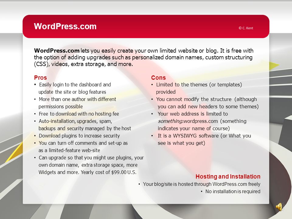 Free website themes for WordPress.com WordPress.com offers many free themes.