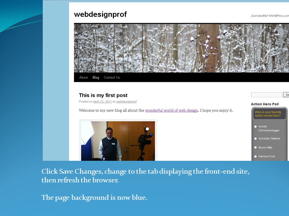 Click Save Changes, change to the tab displaying the front-end site, then refresh the browser.
