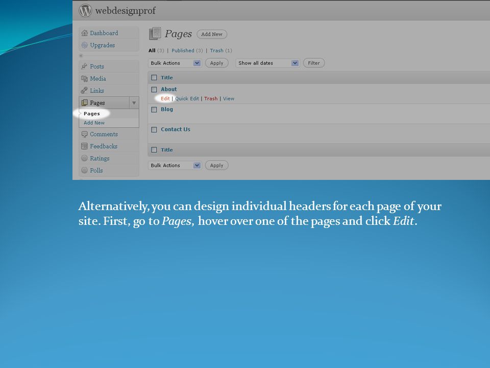 Alternatively, you can design individual headers for each page of your site.